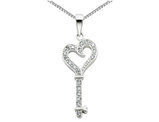 Synthetic Cubic Zirconia Heart and Key Pendant Necklace in Sterling Silver with Chain